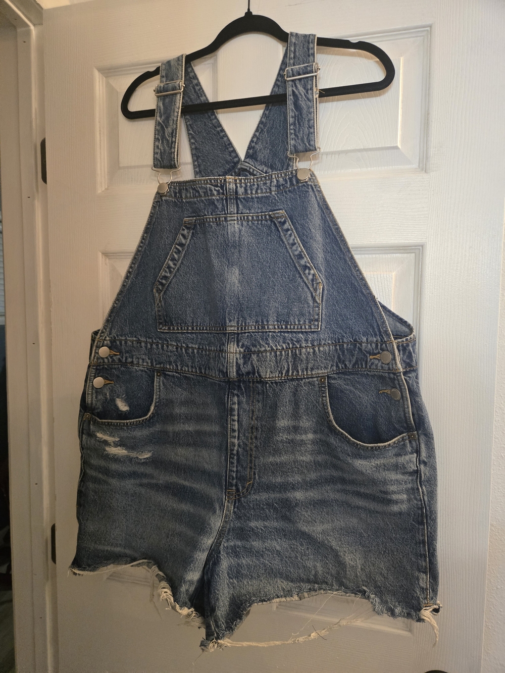 Universal Thread Blue Denim Overall Shorts With Front Bib, Oversized